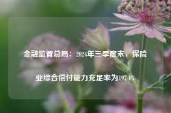 金融监管总局：2024年三季度末，保险业综合偿付能力充足率为197.4%